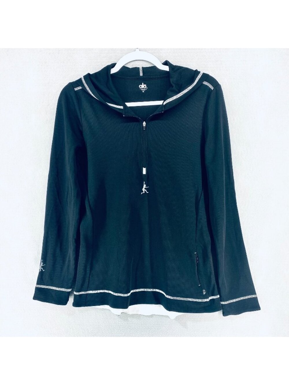 ALO Yoga Sweatshirt Womens XL Black Stretch Full Zip Cardigan Hood Running